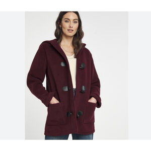 Market & Spruce Coat Sz M Red Fleece Buttons Pockets Winter Outdoors Hood EUC